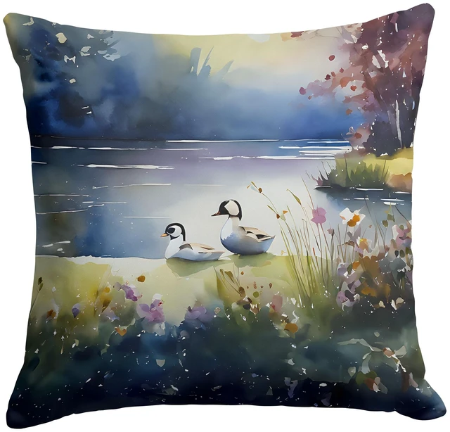 Main image of Bufflehead Throw Pillow Machine Washable, Indoor Outdoor Decorative Pillow for Couch, Bed or Patio, 18Hx18W