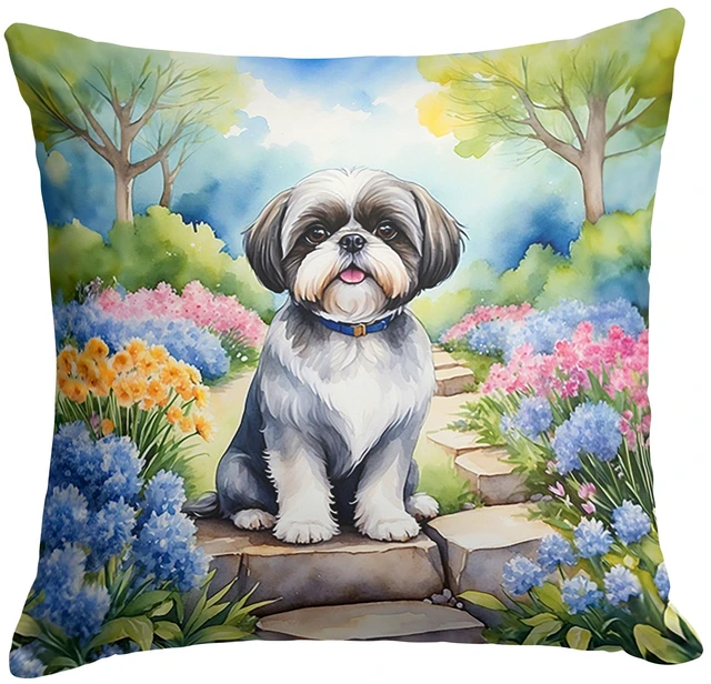 Main image of Shih Tzu Spring Path Throw Pillow Machine Washable, Indoor Outdoor Decorative Pillow for Couch, Bed or Patio, 18Hx18W