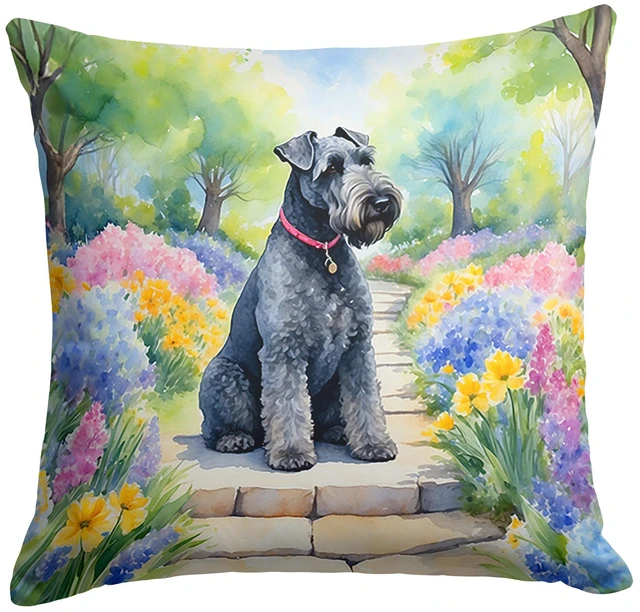 Main image of Kerry Blue Terrier Spring Path Throw Pillow Machine Washable, Indoor Outdoor Decorative Pillow for Couch, Bed or Patio, 18Hx18W