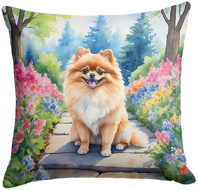 Main image of Pomeranian Spring Path Throw Pillow Machine Washable, Indoor Outdoor Decorative Pillow for Couch, Bed or Patio, 18Hx18W