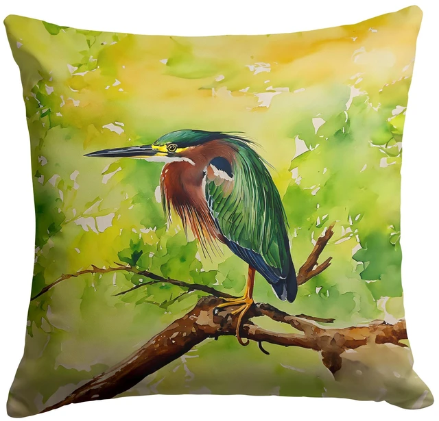 Main image of Green Heron Throw Pillow Machine Washable, Indoor Outdoor Decorative Pillow for Couch, Bed or Patio, 18Hx18W