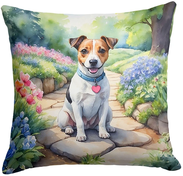 Main image of Jack Russell Terrier Spring Path Throw Pillow Machine Washable, Indoor Outdoor Decorative Pillow for Couch, Bed or Patio, 18Hx18W
