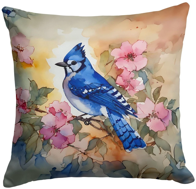 Main image of Blue Jay Throw Pillow Machine Washable, Indoor Outdoor Decorative Pillow for Couch, Bed or Patio, 18Hx18W
