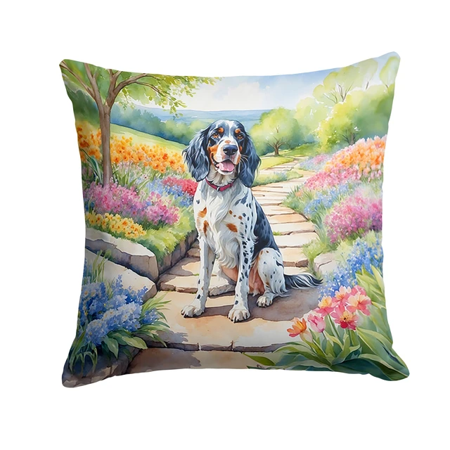 Main image of English Setter Spring Path Throw Pillow Machine Washable, Indoor Outdoor Decorative Pillow for Couch, Bed or Patio, 18Hx18W