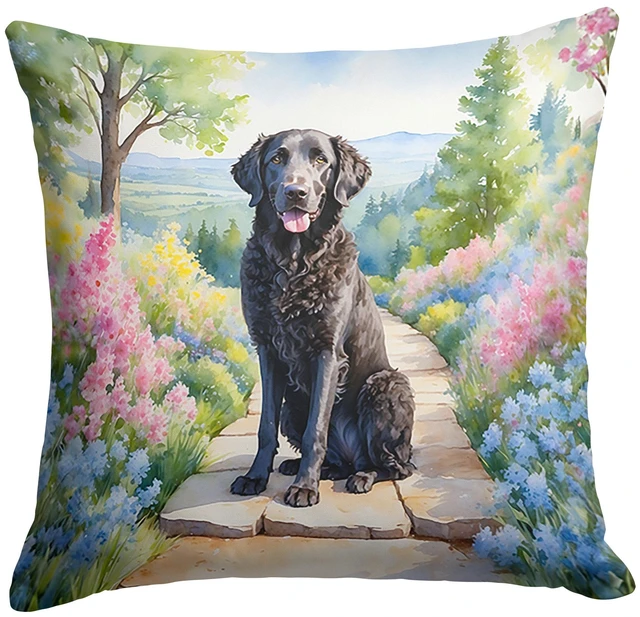 Main image of Curly-Coated Retriever Spring Path Throw Pillow Machine Washable, Indoor Outdoor Decorative Pillow for Couch, Bed or Patio, 18Hx18W