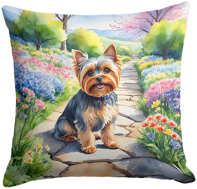 Main image of Yorkshire Terrier Spring Path Throw Pillow Machine Washable, Indoor Outdoor Decorative Pillow for Couch, Bed or Patio, 18Hx18W