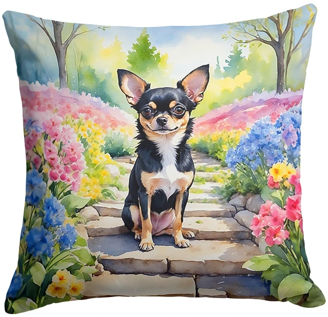 Main image of Chihuahua Spring Path Throw Pillow Machine Washable, Indoor Outdoor Decorative Pillow for Couch, Bed or Patio, 18Hx18W