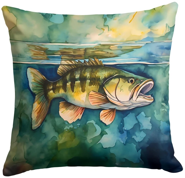 Main image of Smallmouth Bass Throw Pillow Machine Washable, Indoor Outdoor Decorative Pillow for Couch, Bed or Patio, 18Hx18W