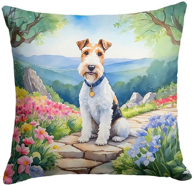 Main image of Fox Terrier Spring Path Throw Pillow Machine Washable, Indoor Outdoor Decorative Pillow for Couch, Bed or Patio, 18Hx18W
