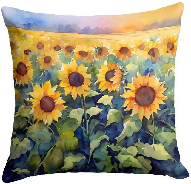 Main image of Sunflowers in Watercolor Throw Pillow Machine Washable, Indoor Outdoor Decorative Pillow for Couch, Bed or Patio, 18Hx18W