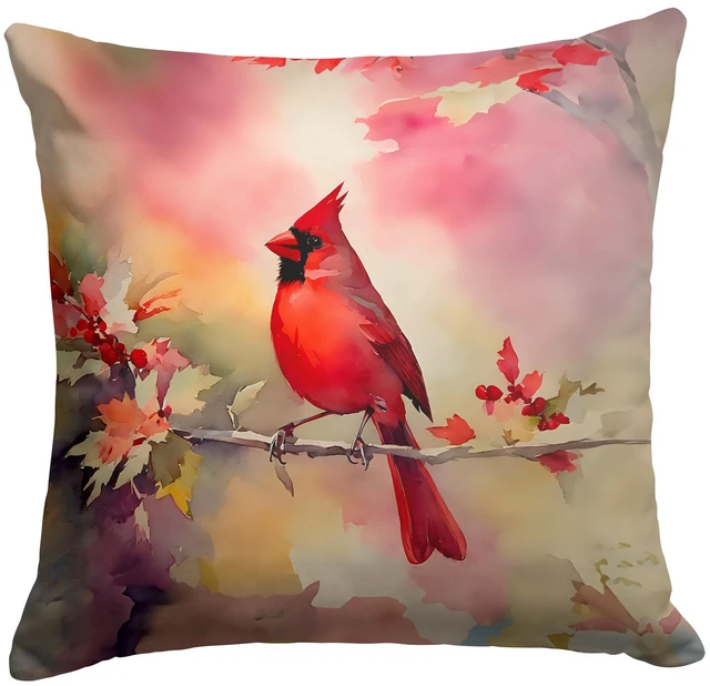 Main image of Cardinal Throw Pillow Machine Washable, Indoor Outdoor Decorative Pillow for Couch, Bed or Patio, 18Hx18W