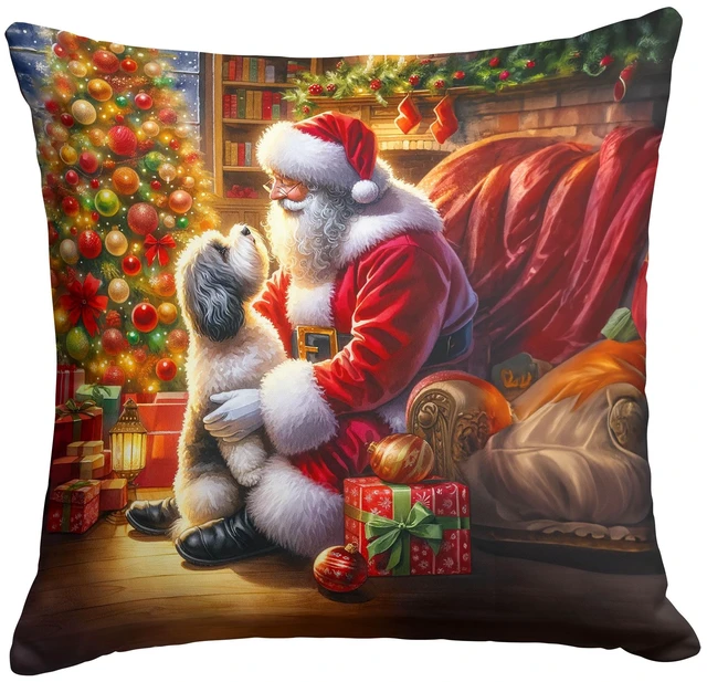 Main image of Havanese and Santa Claus Throw Pillow Machine Washable, Indoor Outdoor Decorative Pillow for Couch, Bed or Patio, 18Hx18W