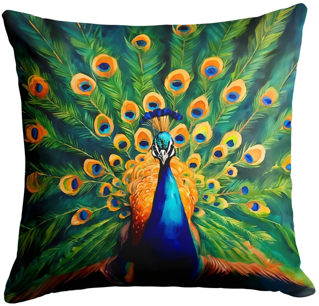 Main image of Peacock Throw Pillow Machine Washable, Indoor Outdoor Decorative Pillow for Couch, Bed or Patio, 18Hx18W