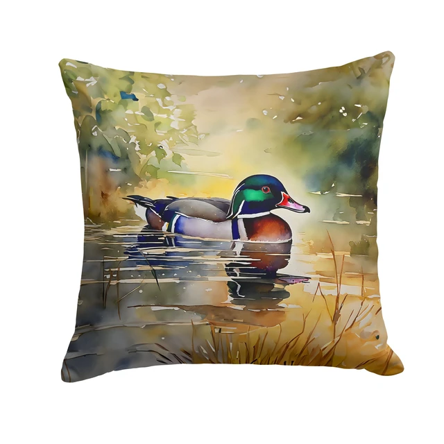 Main image of Wood Duck Throw Pillow Machine Washable, Indoor Outdoor Decorative Pillow for Couch, Bed or Patio, 18Hx18W