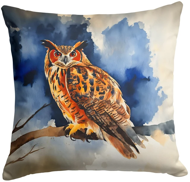 Main image of Eurasian Eagle Owl Throw Pillow Machine Washable, Indoor Outdoor Decorative Pillow for Couch, Bed or Patio, 18Hx18W