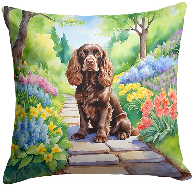 Main image of Cocker Spaniel Spring Path Throw Pillow Machine Washable, Indoor Outdoor Decorative Pillow for Couch, Bed or Patio, 18Hx18W