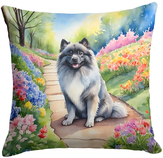 Main image of Keeshond Spring Path Throw Pillow Machine Washable, Indoor Outdoor Decorative Pillow for Couch, Bed or Patio, 18Hx18W