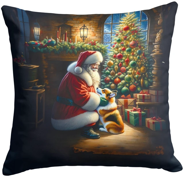 Main image of Corgi and Santa Claus Throw Pillow Machine Washable, Indoor Outdoor Decorative Pillow for Couch, Bed or Patio, 18Hx18W