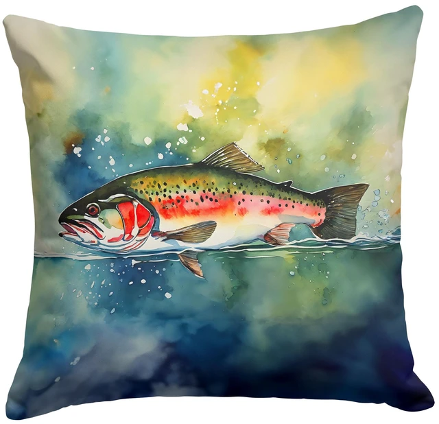 Main image of Trout Throw Pillow Machine Washable, Indoor Outdoor Decorative Pillow for Couch, Bed or Patio, 18Hx18W