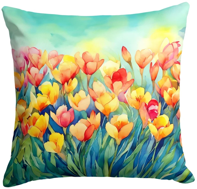 Main image of Freesias in Watercolor Throw Pillow Machine Washable, Indoor Outdoor Decorative Pillow for Couch, Bed or Patio, 18Hx18W