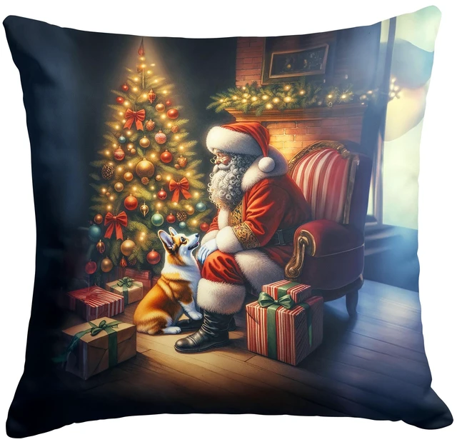 Main image of Corgi and Santa Claus Throw Pillow Machine Washable, Indoor Outdoor Decorative Pillow for Couch, Bed or Patio, 18Hx18W