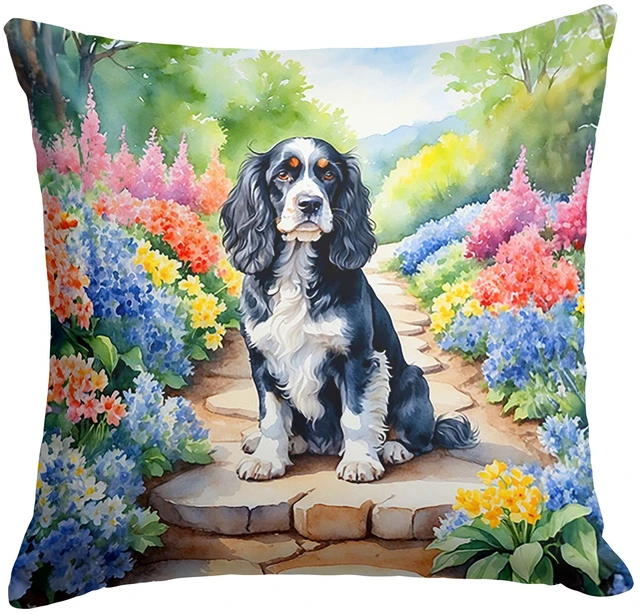Main image of Cocker Spaniel Spring Path Throw Pillow Machine Washable, Indoor Outdoor Decorative Pillow for Couch, Bed or Patio, 18Hx18W