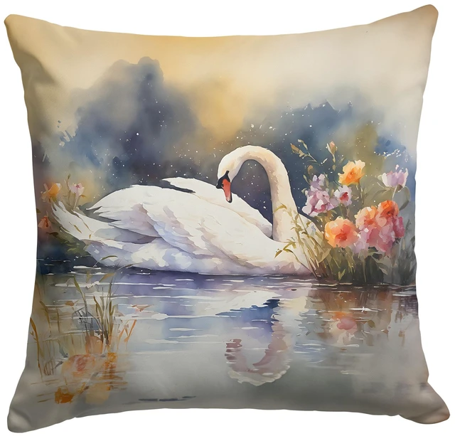 Main image of Swan Throw Pillow Machine Washable, Indoor Outdoor Decorative Pillow for Couch, Bed or Patio, 18Hx18W