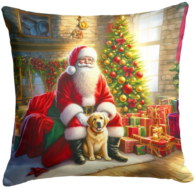 Main image of Labrador Retriever and Santa Claus Throw Pillow Machine Washable, Indoor Outdoor Decorative Pillow for Couch, Bed or Patio, 18Hx18W