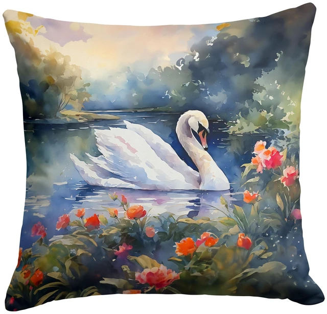 Main image of Swan Throw Pillow Machine Washable, Indoor Outdoor Decorative Pillow for Couch, Bed or Patio, 18Hx18W