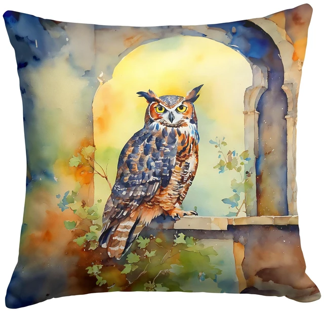 Main image of Great Horned Owl Throw Pillow Machine Washable, Indoor Outdoor Decorative Pillow for Couch, Bed or Patio, 18Hx18W