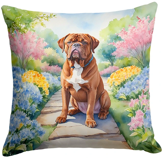Main image of Dogue de Bordeaux Spring Path Throw Pillow Machine Washable, Indoor Outdoor Decorative Pillow for Couch, Bed or Patio, 18Hx18W