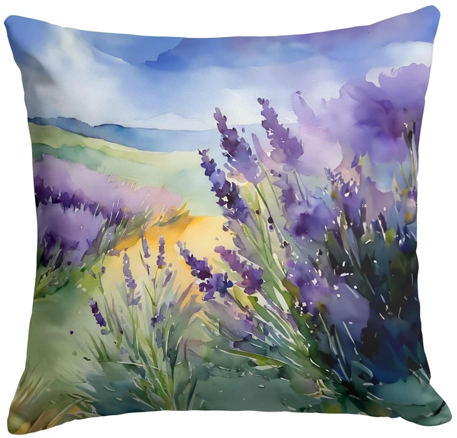 Main image of Lavender in Watercolor Throw Pillow Machine Washable, Indoor Outdoor Decorative Pillow for Couch, Bed or Patio, 18Hx18W