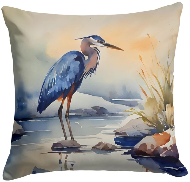 Main image of Blue Heron Throw Pillow Machine Washable, Indoor Outdoor Decorative Pillow for Couch, Bed or Patio, 18Hx18W