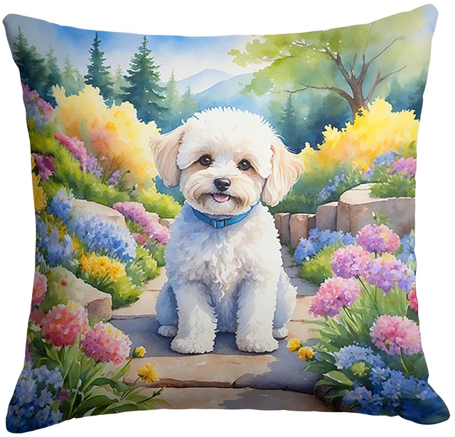 Main image of Maltipoo Spring Path Throw Pillow Machine Washable, Indoor Outdoor Decorative Pillow for Couch, Bed or Patio, 18Hx18W