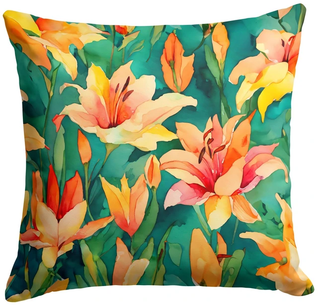 Main image of Lilies in Watercolor Throw Pillow Machine Washable, Indoor Outdoor Decorative Pillow for Couch, Bed or Patio, 18Hx18W