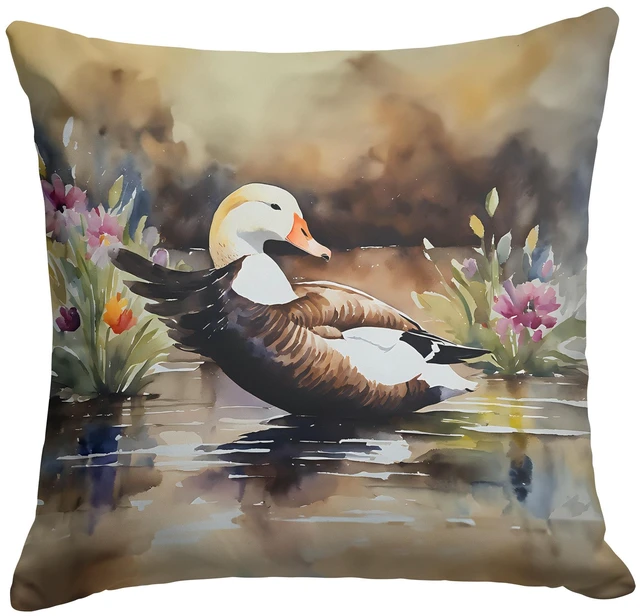 Main image of Common Eider Duck Throw Pillow Machine Washable, Indoor Outdoor Decorative Pillow for Couch, Bed or Patio, 18Hx18W