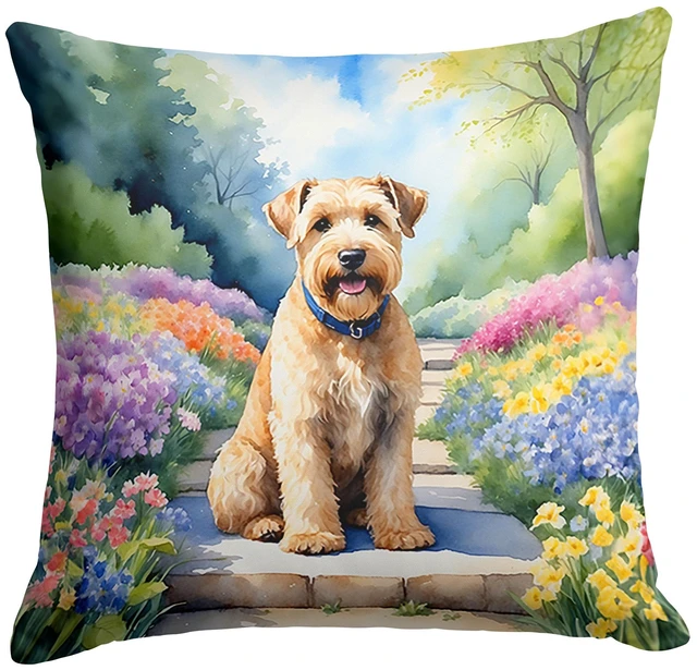 Main image of Wheaten Terrier Spring Path Throw Pillow Machine Washable, Indoor Outdoor Decorative Pillow for Couch, Bed or Patio, 18Hx18W