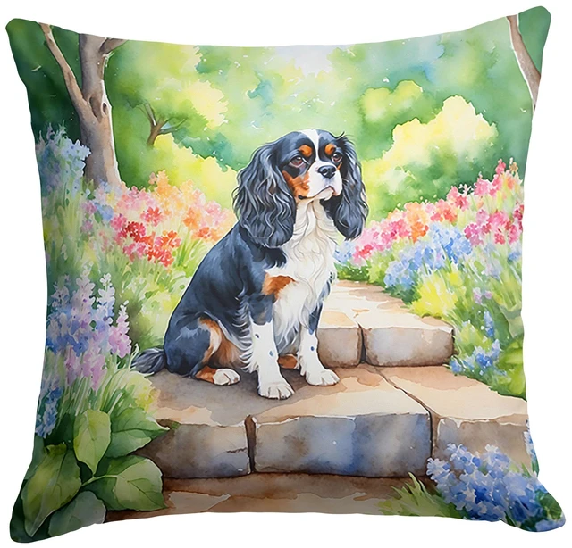 Main image of Cavalier Spaniel Spring Path Throw Pillow Machine Washable, Indoor Outdoor Decorative Pillow for Couch, Bed or Patio, 18Hx18W