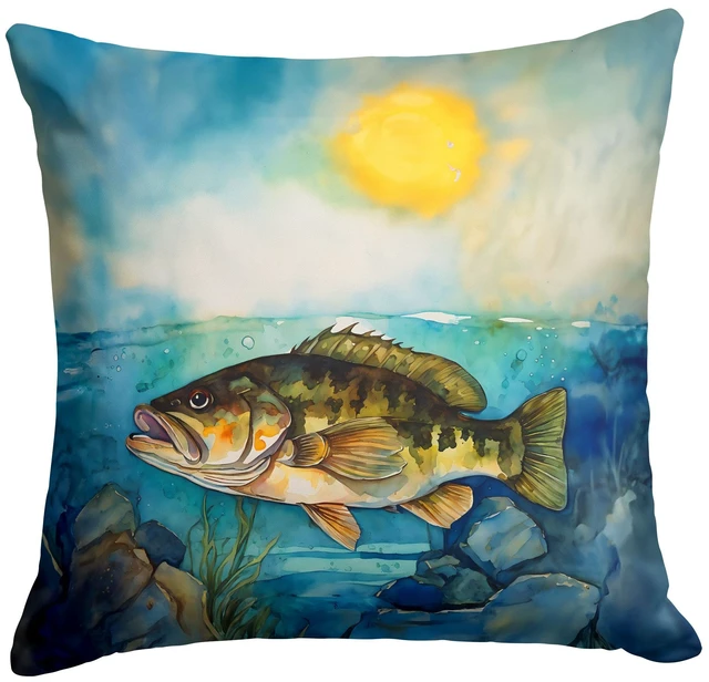 Main image of Smallmouth Bass Throw Pillow Machine Washable, Indoor Outdoor Decorative Pillow for Couch, Bed or Patio, 18Hx18W