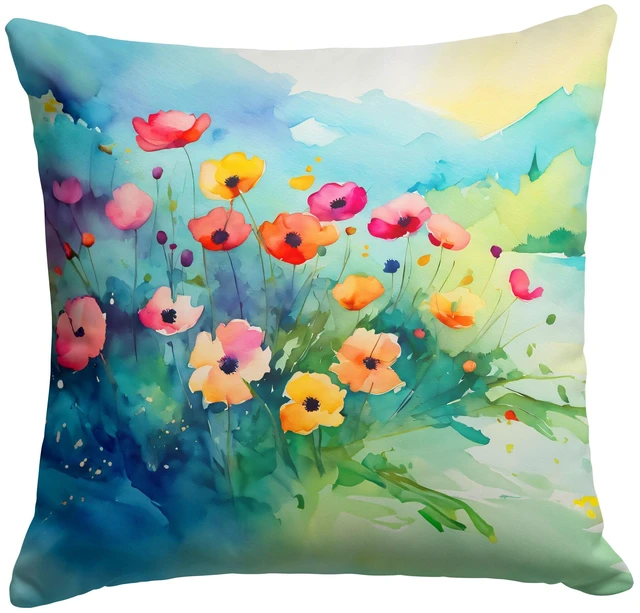 Main image of Anemones in Watercolor Throw Pillow Machine Washable, Indoor Outdoor Decorative Pillow for Couch, Bed or Patio, 18Hx18W