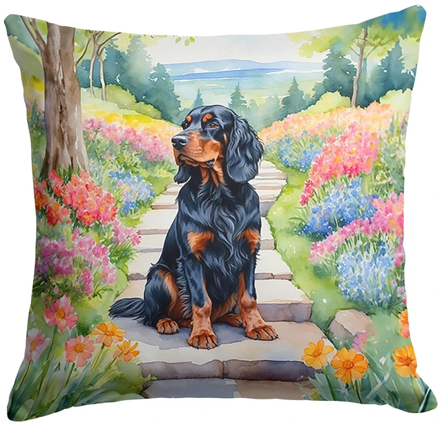 Main image of Gordon Setter Spring Path Throw Pillow Machine Washable, Indoor Outdoor Decorative Pillow for Couch, Bed or Patio, 18Hx18W