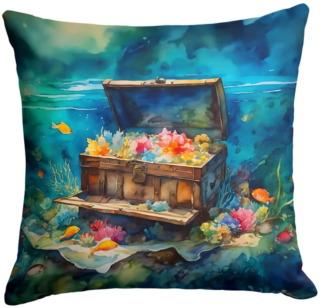 Main image of Treasure Chest Throw Pillow Machine Washable, Indoor Outdoor Decorative Pillow for Couch, Bed or Patio, 18Hx18W