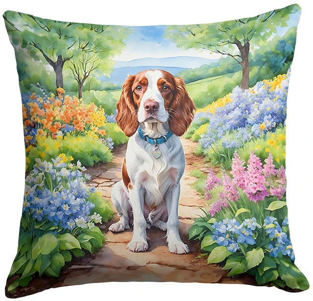 Main image of Welsh Springer Spaniel Spring Path Throw Pillow Machine Washable, Indoor Outdoor Decorative Pillow for Couch, Bed or Patio, 18Hx18W