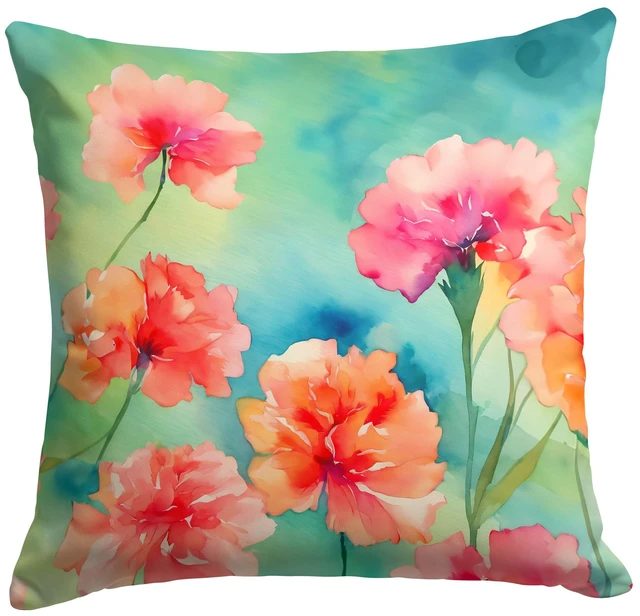 Main image of Carnations in Watercolor Throw Pillow Machine Washable, Indoor Outdoor Decorative Pillow for Couch, Bed or Patio, 18Hx18W