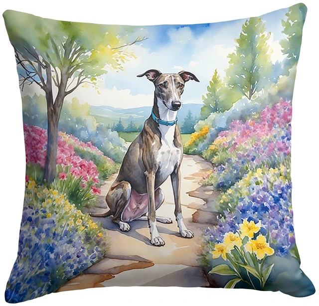 Main image of Greyhound Spring Path Throw Pillow Machine Washable, Indoor Outdoor Decorative Pillow for Couch, Bed or Patio, 18Hx18W