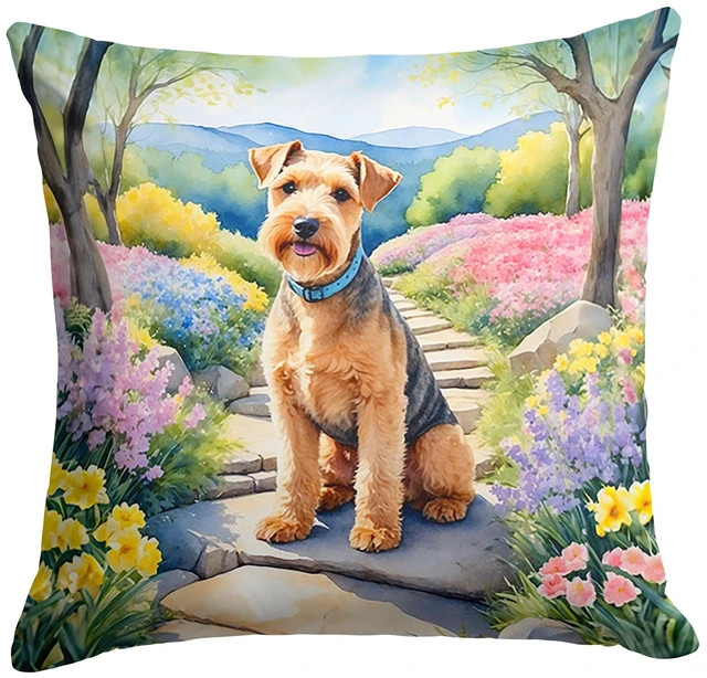 Main image of Lakeland Terrier Spring Path Throw Pillow Machine Washable, Indoor Outdoor Decorative Pillow for Couch, Bed or Patio, 18Hx18W
