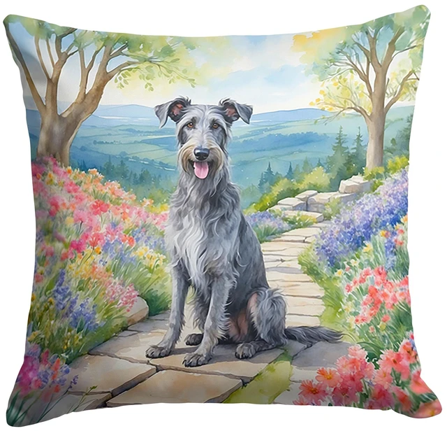 Main image of Scottish Deerhound Spring Path Throw Pillow Machine Washable, Indoor Outdoor Decorative Pillow for Couch, Bed or Patio, 18Hx18W