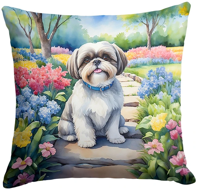 Main image of Shih Tzu Spring Path Throw Pillow Machine Washable, Indoor Outdoor Decorative Pillow for Couch, Bed or Patio, 18Hx18W
