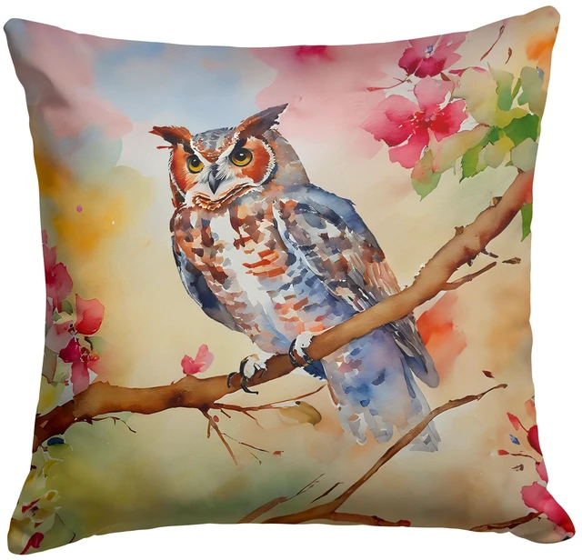 Main image of Eastern Screech Owl Throw Pillow Machine Washable, Indoor Outdoor Decorative Pillow for Couch, Bed or Patio, 18Hx18W