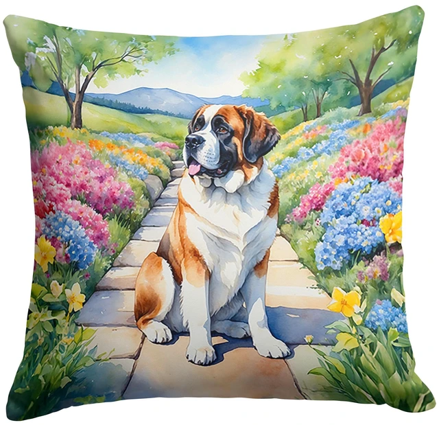 Main image of Saint Bernard Spring Path Throw Pillow Machine Washable, Indoor Outdoor Decorative Pillow for Couch, Bed or Patio, 18Hx18W